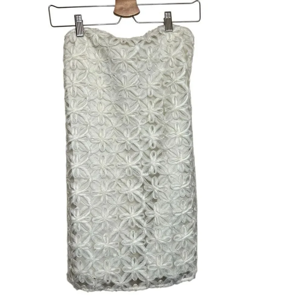 NWT WeWoreWhat Women's Ivory Lattice Lace Strapless A-Line Mini Dress Size 4
